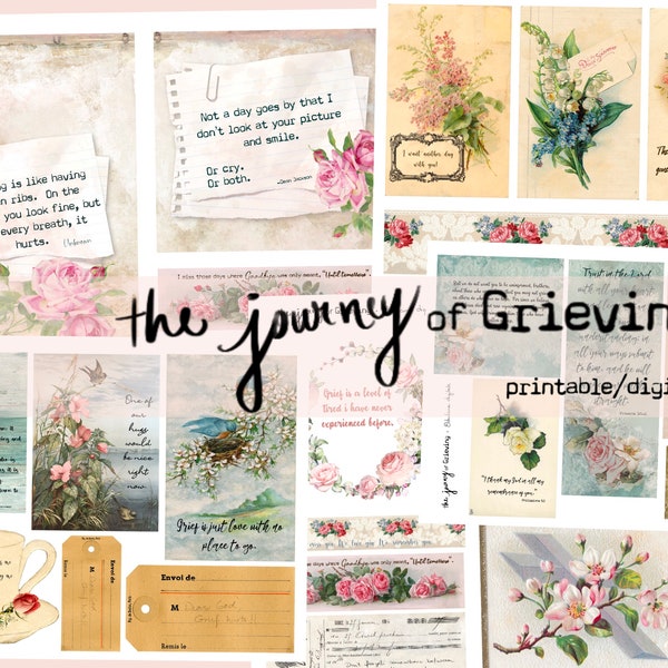 The Journey of Grieving - cards with & without Bible scriptures - Printable for Journaling, Grieving Journal - digital download
