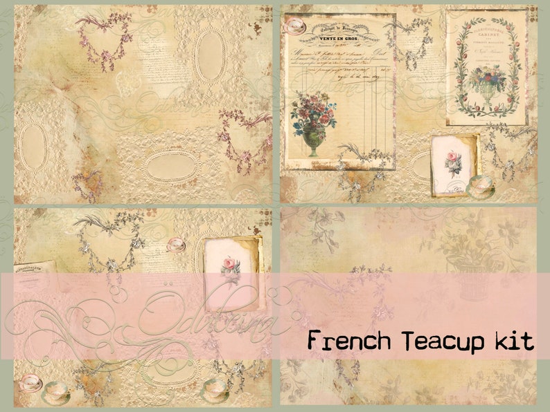 French Teacup Kit Digital Download Antique Papers Etsy