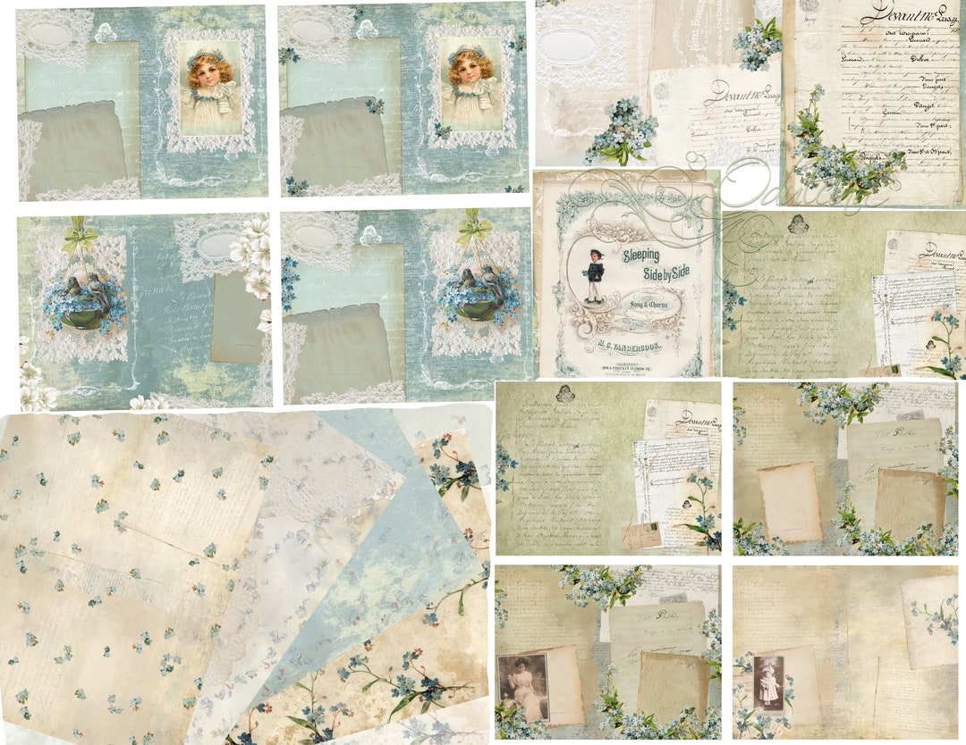 Forget Me Not Kit, Digital Download - Antique Papers - Printables for ...