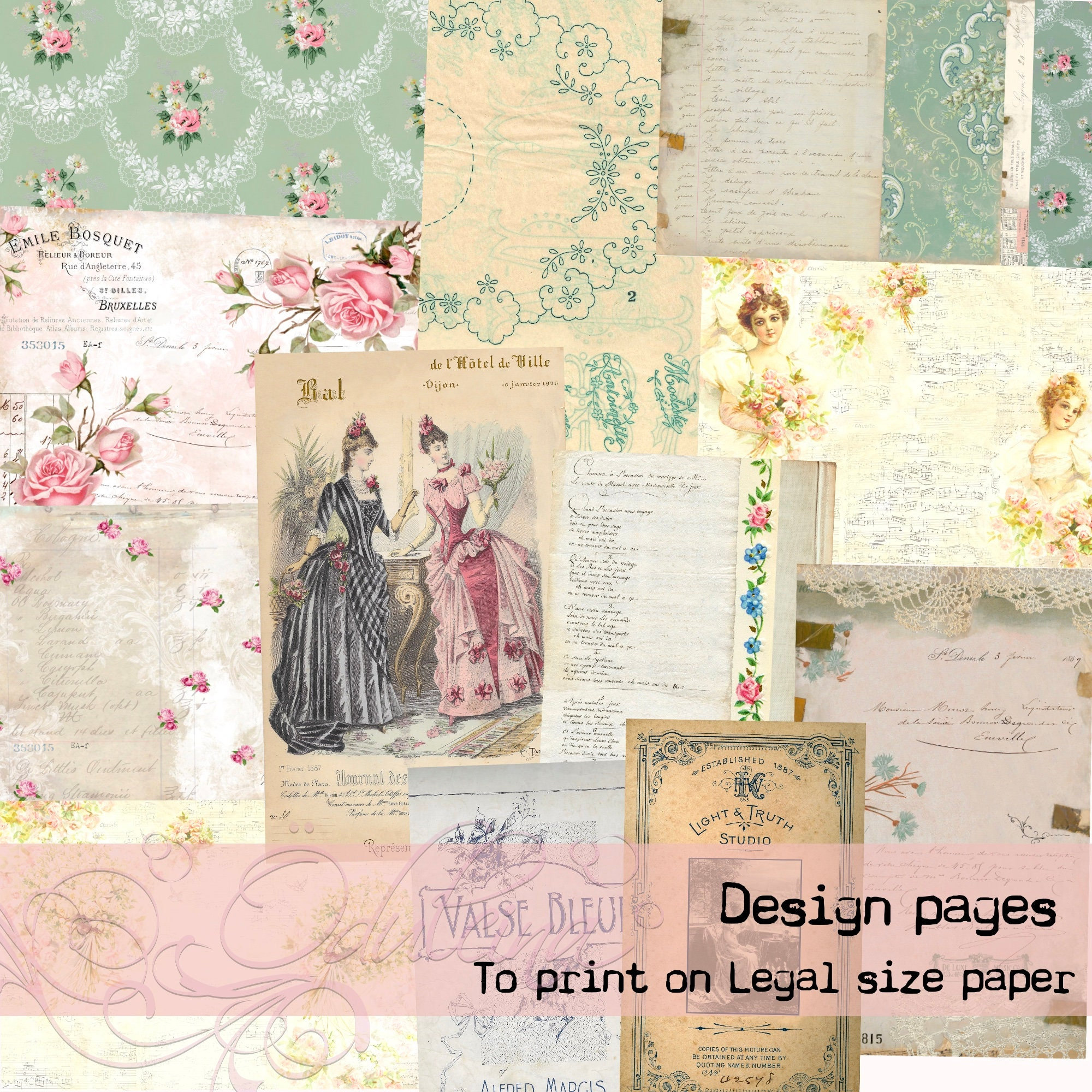 Legal Size Printable Design Papers Vintage Wallpaper - Etsy