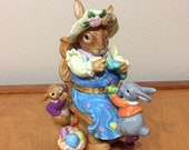 CWC Mother Rabbit Knitting with Children - Porcelain Trinket Box - Height 7 quot