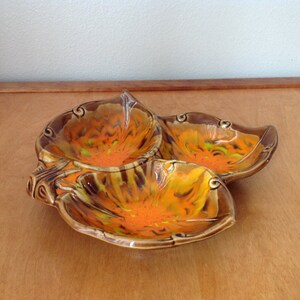 USA Pottery Brown Leaf Shape Serving Dish Marked Cali Original 136 USA