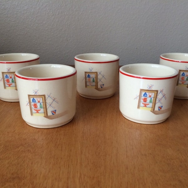 Custard Cups - Art Deco Design - Set of Five - Universal  Cambridge - USA Pottery 1940's