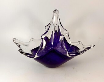 Artisan Cobalt Blue Glass Bowl with Handle from Tuscany Italy - Unique Glass Basket