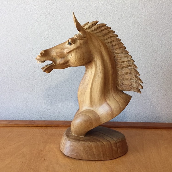 Amazing Carved Wood Horse Bust - Height is 13 1/2"