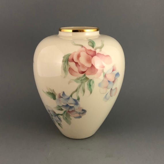 Lenox Centennial Anniversary Vase Pink and Blue Flowers With 24k