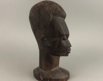 Hand Carved African Bust - Tribal Art Figure Man Bust Sculpture from Africa