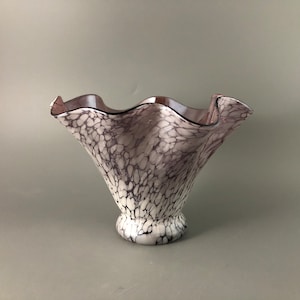 Purple and White Glass Handkerchief Bowl with Ruffle Edge Design
