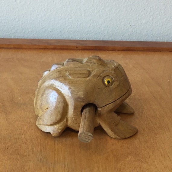 Wood Carving Frog Instrument Percussion Crocker Natural Wood Etsy