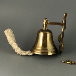 8 Brass US Navy Bell Solid Brass Bell with Knotted Lanyard Ship Dinner Bell