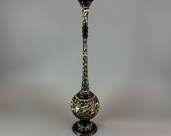 Black and Gold Etched Metal Vase from India