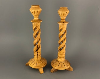 Twisted Swirl Wood Taper Candle Holder Candlesticks