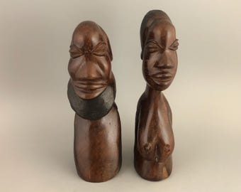 Carved Wood African Busts: Folk Art Souvenir Set