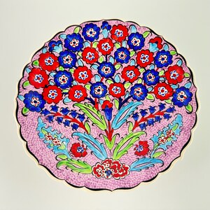 Blue and Red Floral Decrative Plate - Height is 7”