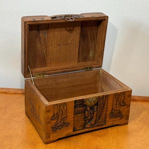 Asian Wood Chest Trinket Jewelry Box from Hong Kong