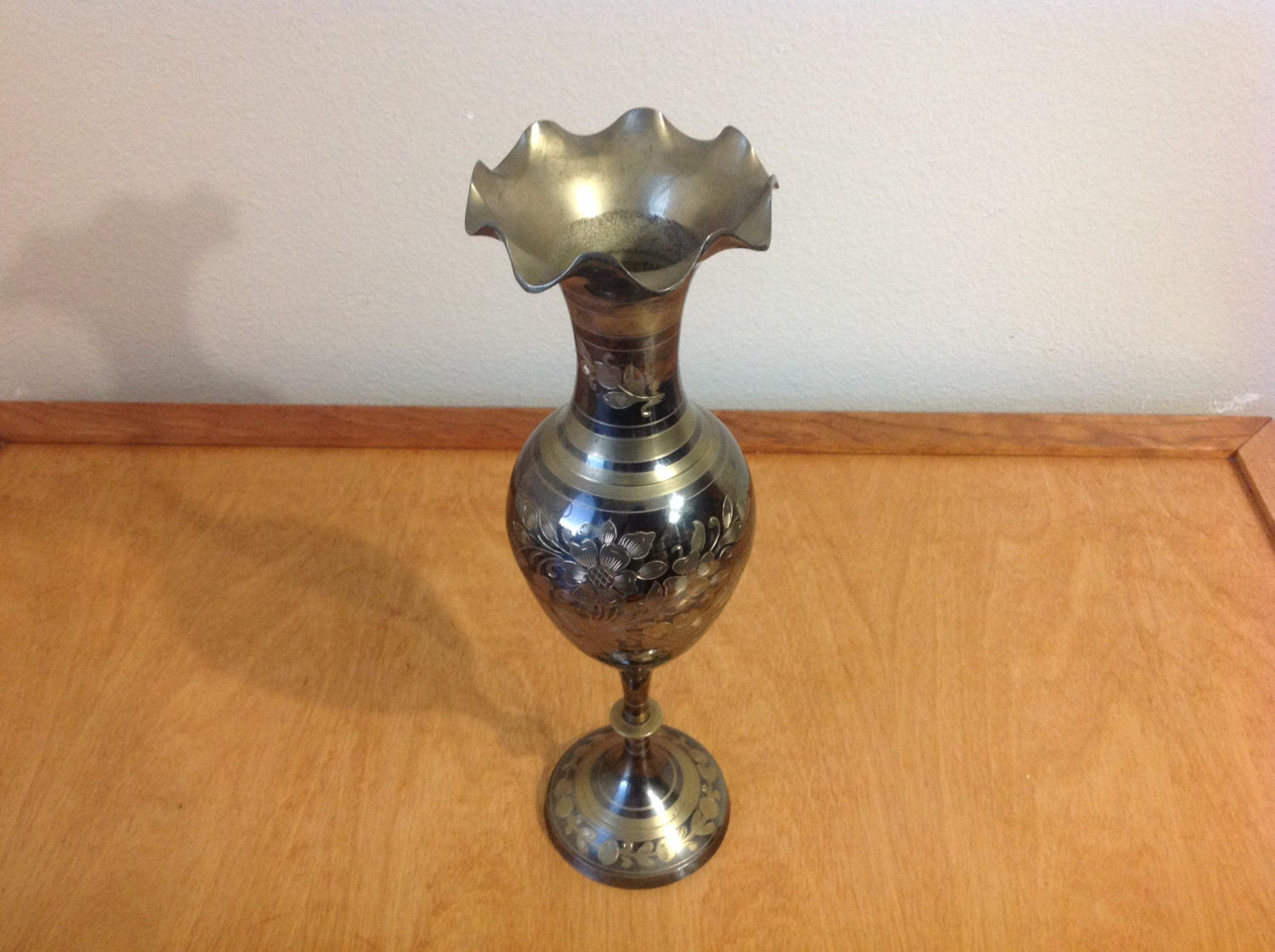 Etched Black Brass Vase With Floral Design From India 12 Etsy UK