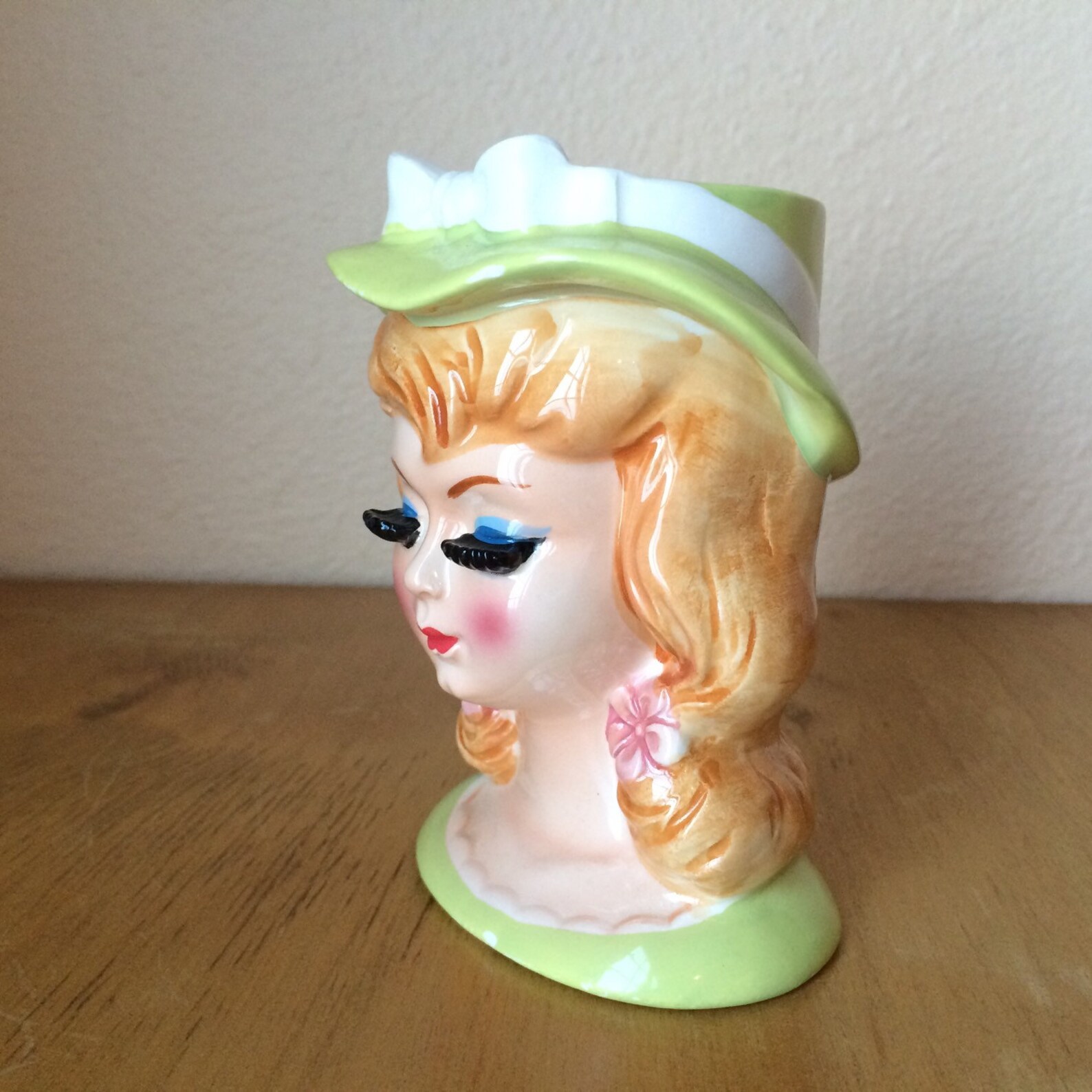 Lefton Women Head Vase Dressed in Green 1950's Face Etsy