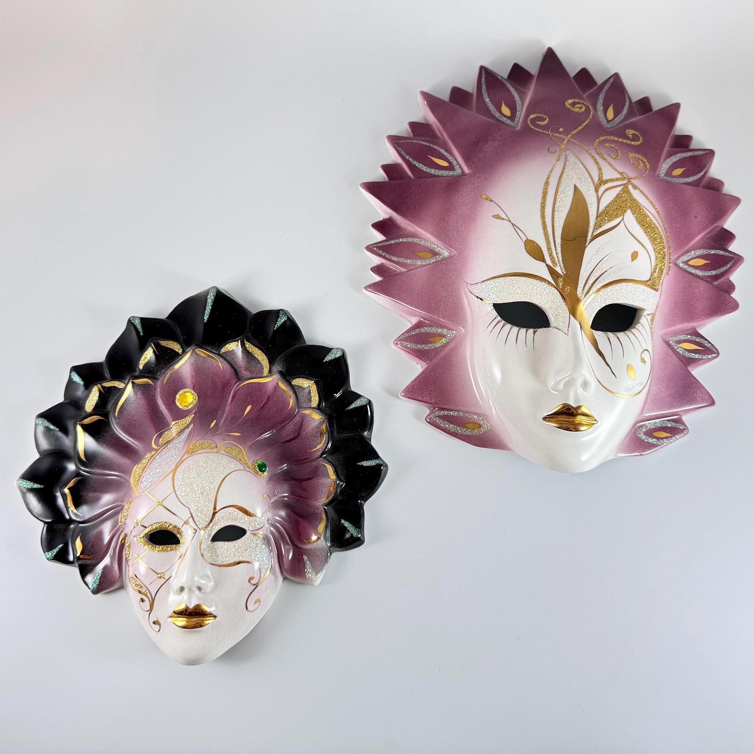 Masquerade Mask Purple and Golden - Porcelain Mask Made in Italy