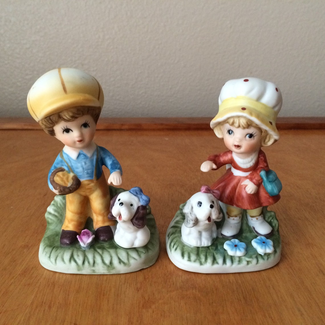 Ceramic Boy and Girl Figurines With Dogs Homco Taiwan 1430V Etsy