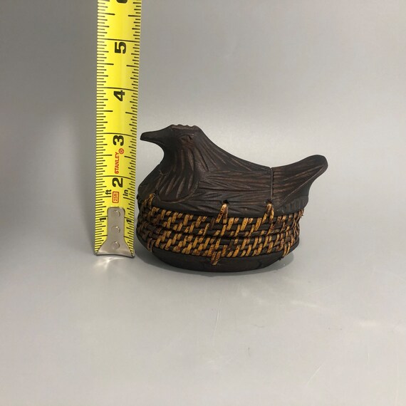 Carved Bird Box with Woven Wicker Rim - image 3