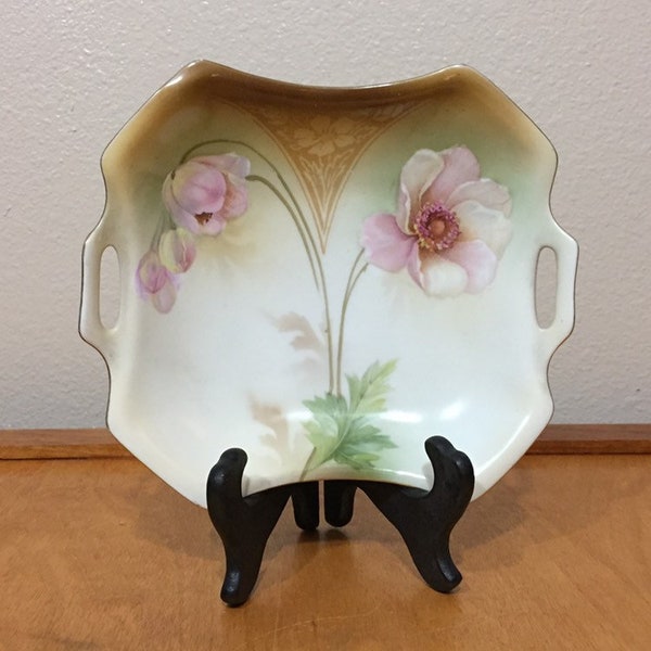 Beautiful R S Germany Dish with Handles - Pink Poppy Floral Design