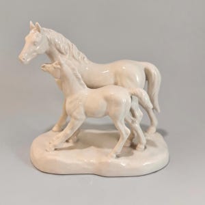 White Ceramic Horse and Baby Foal Figurine