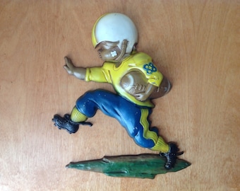 Football Metal Wall Hanging Sexton 1970 USA - Blue and Yellow