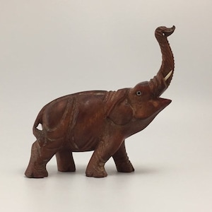 Carved Wood Elephant Figurine - Elephant Wood Carving