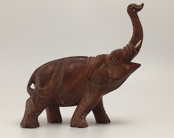 Carved Wood Elephant Figurine – Detailed Wood Carving