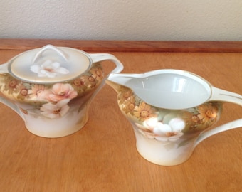 Cream and Sugar Tea Set from RS Germany, Hand Painted Bone China