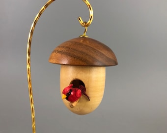 Mini Birdhouse with Cardinal Figurine with Stand