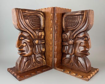 Wood Mayan Aztec or Inca Bookends