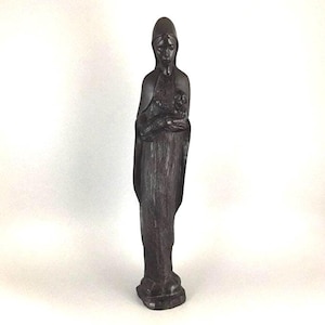 Ebony Wood Carving of Madonna with Baby Jesus - 14” in Height - Made in Tanzania