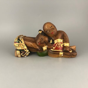 Man and Woman Sleeping Wood Sculpture - Hand Carved