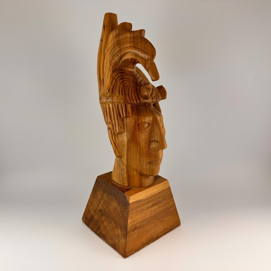 South American Bust - Aztec Mayan Tribal Warrior Head Bust Carved From ...
