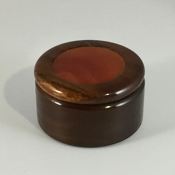 Wood Trinket Box with Agate Inlay - Wood Ring Box - Small Round Box from Brazil
