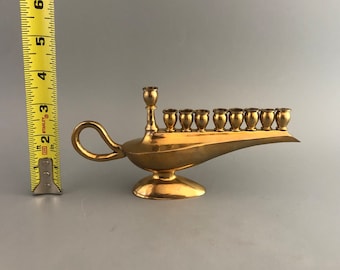 Hanukkah Menorah Aladin Aladdin Israel Vintage Brass Chanukah Candle Holder