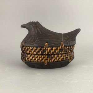 Carved Bird Box with Woven Wicker Rim