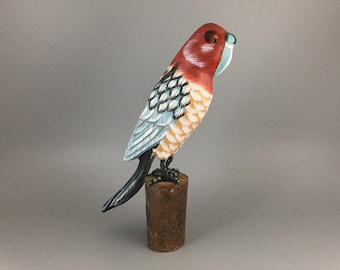 Hand Painted Wood Parrot Bird Sculpture - Pirate Parrot