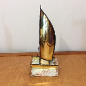 Brass Sailboat on Stone Base - Signed By Artist - DeMott Sailboat - 1970&#39;s