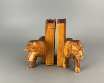 Wood Lion Bookends - Hand Carved African Lions Book Ends