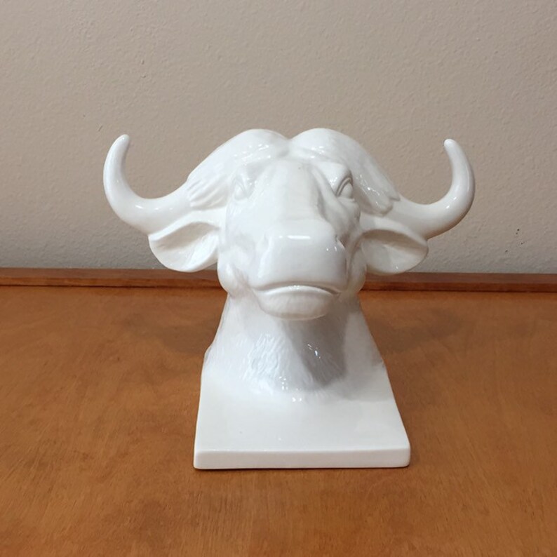 Ceramic Cow Bookend Cow Head White Cow with Horns Etsy