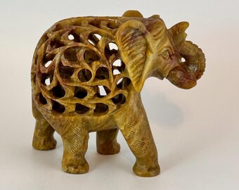 Stone Carved Elephant Sculpture, Soapstone Figurine, Elephant inside an Elephant