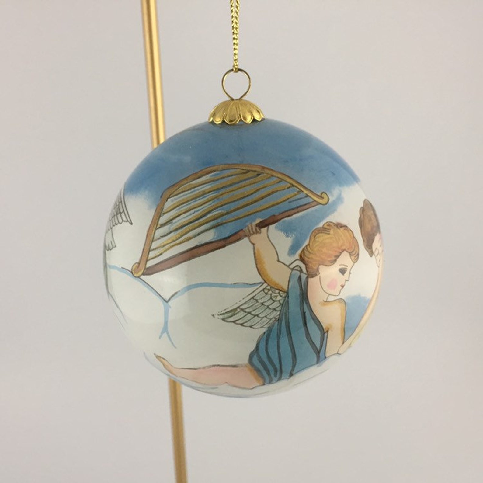 Li Bien Christmas Ornament Cherub Angels Inside Painted Etsy