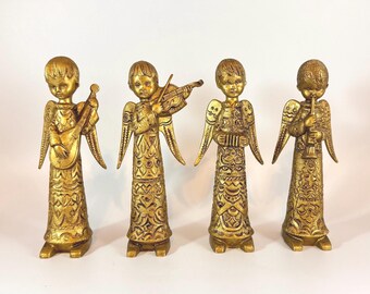 Italian Gold Angel Musician Figurines - Christmas Quartet Angels