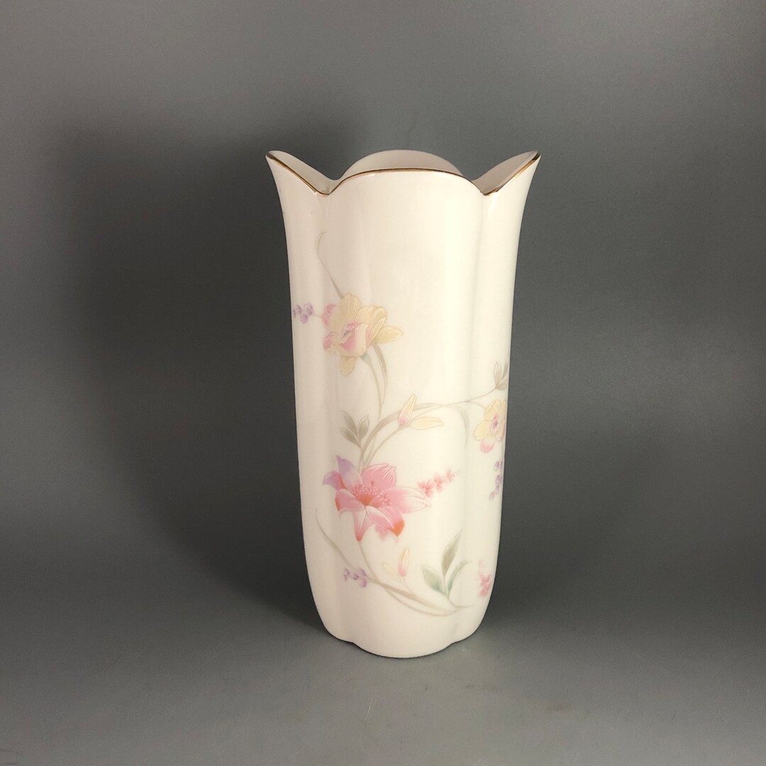 Fine China Vase From Japan Pink and Yellow Flowers With a Etsy