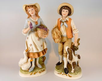 Young Man and Women Harvest Figurines with Animals by Home Interiors - Height 11”