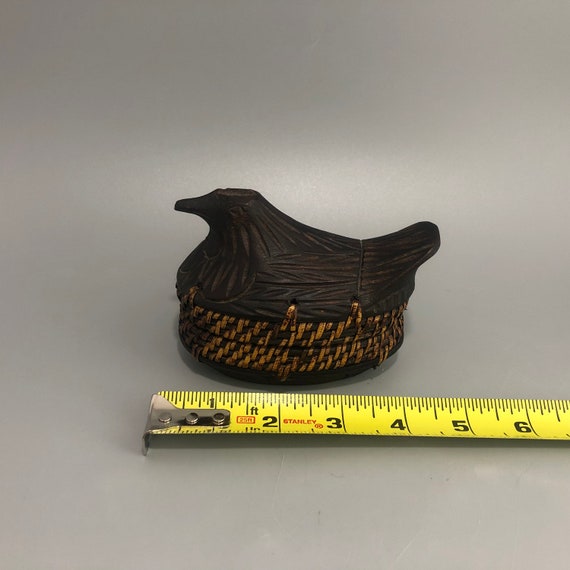Carved Bird Box with Woven Wicker Rim - image 2