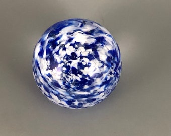 Vintage Glass Art Paperweight - Blue and White