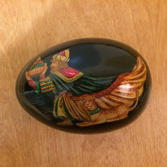 Russian Egg Shaped Wood Box - Russian Fairytale K… - image 1